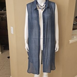 Chico's denim look sleeveless button up tunic
